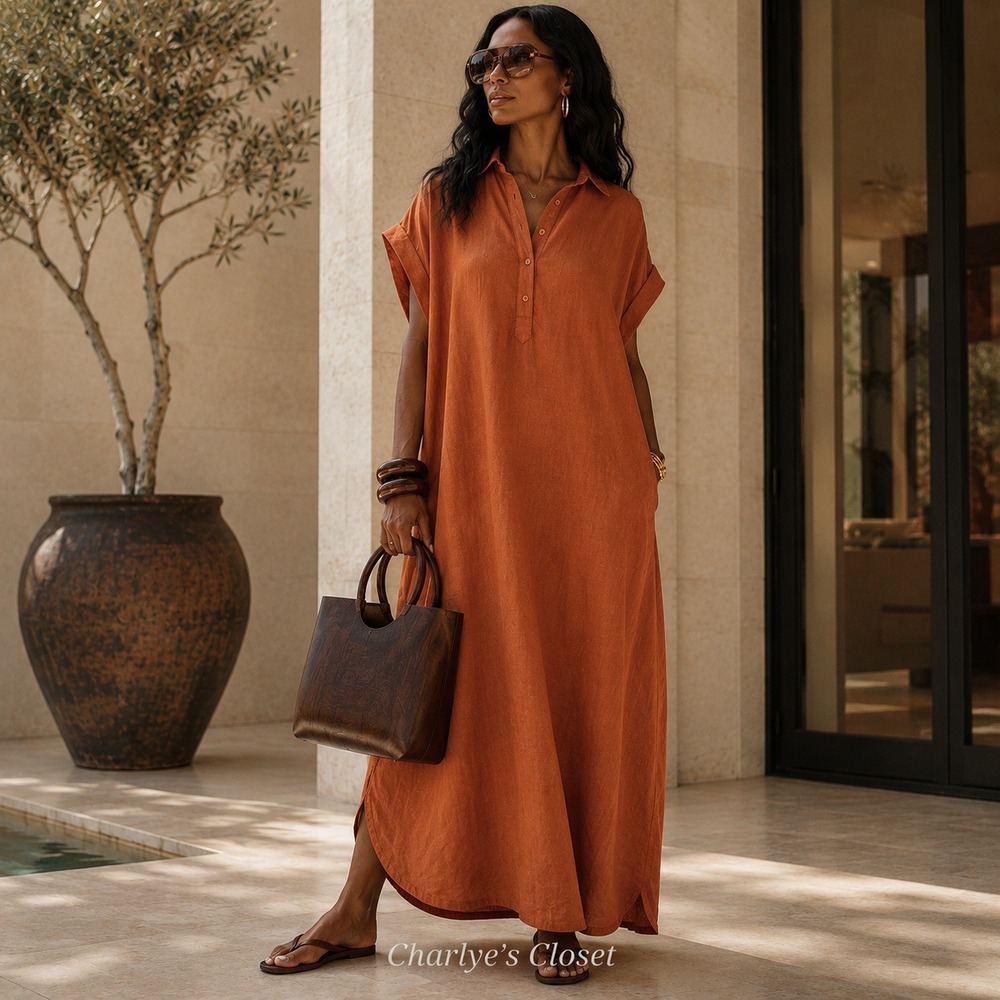 Long Maxi Kaftan Shirt Dress 12W NWT Pockets Modest Boho Lagenlook Minimalist